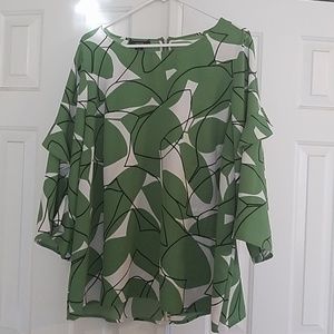 Alfani green, white and black blouse